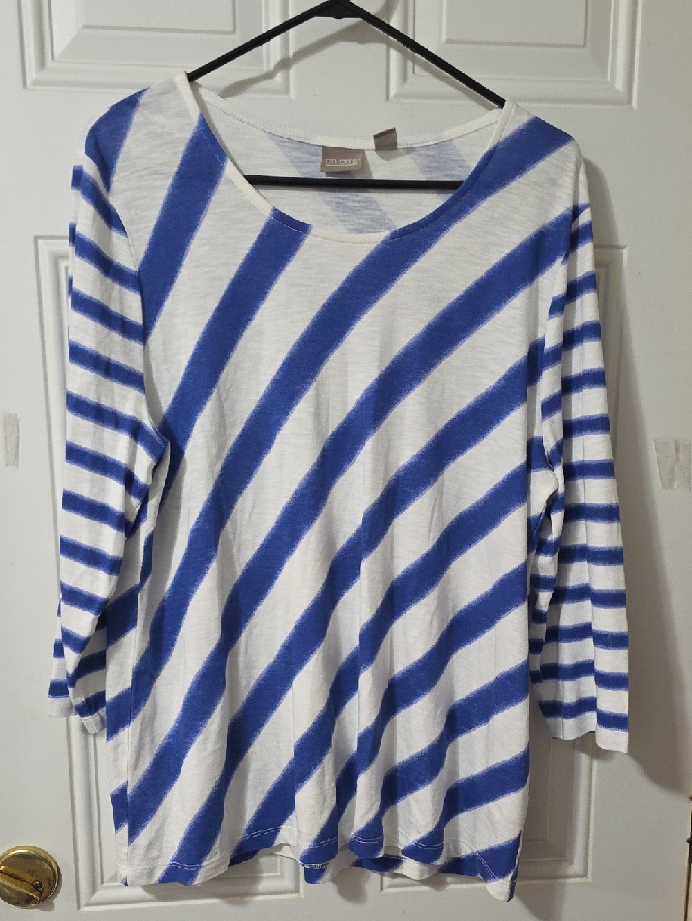 Chico's Blue & White Striped Women's Boatneck Top
